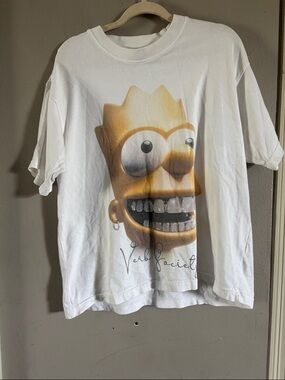 White Short Sleeve Tee with Yellow Character Graphic